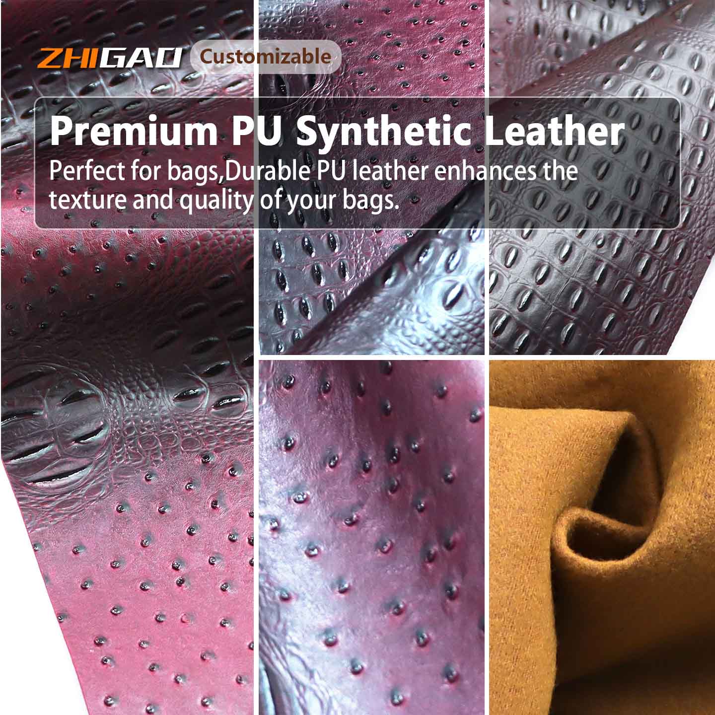 Zhigao Leather Factory lance un nouveau cuir PU à motif d'autruche de qualité supérieure pour la fabrication de sacs Zhigao Leather Factory lance un nouveau cuir PU à motif d'autruche de qualité supérieure pour la fabrication de sacs